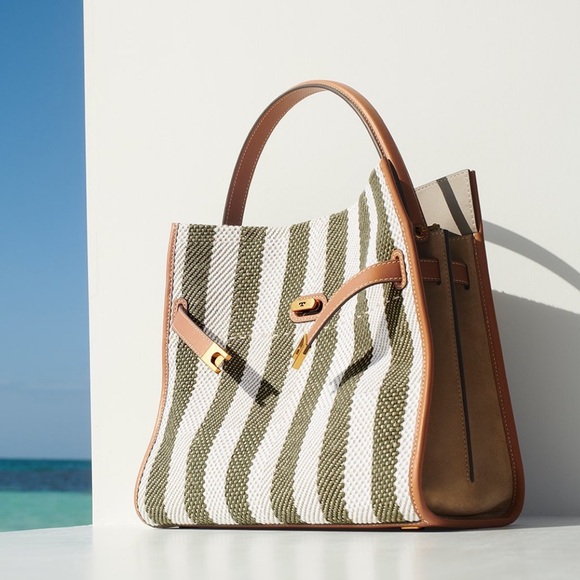NWOT Tory Burch LEE RADZIWILL STRIPE DOUBLE BAG $1,098 - Picture 1 of 12